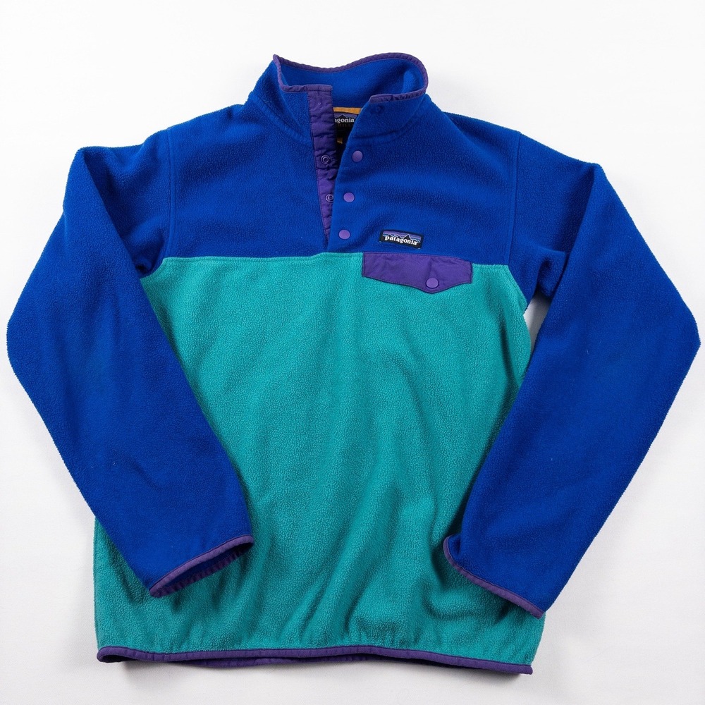 Patagonia Snap T Synchilla Fleece Pullover Mens S Teal Blue‎ Purple Rare Retro